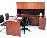 L Shaped Desk with File Pedestal and Hutch - Cherry L Shaped Desk with File Pedestal and Hutch - Cherry