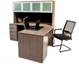 L Shaped Desk with File Pedestal and Hutch - Driftwood L Shaped Desk with File Pedestal and Hutch - Driftwood