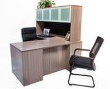 L Shaped Desk with File Pedestal and Hutch - Driftwood L Shaped Desk with File Pedestal and Hutch - Driftwood