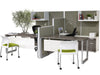 Stylish office setup with two desks and chairs.






